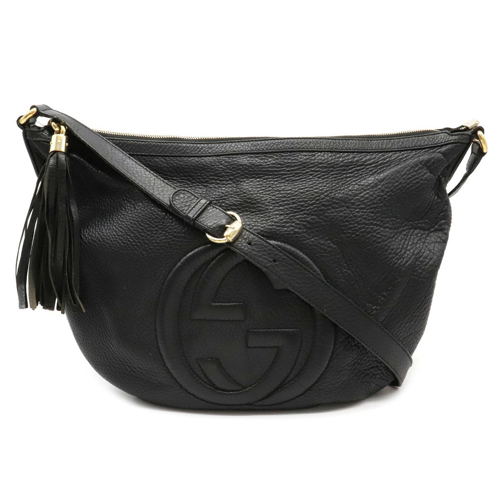 Gucci Soho Interlocking G Fringe Tassel Crossbody Bag Leather Black